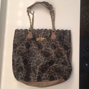 Betsey Johnson Black and Tan Tote Bag